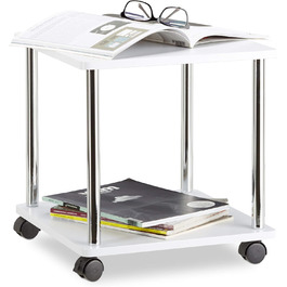 Relaxdays rollbarer Beistelltisch, Allzweckwagen, Holz, 4 Rollen, 2 Ebenen, 41,5x40x40cm, weiß