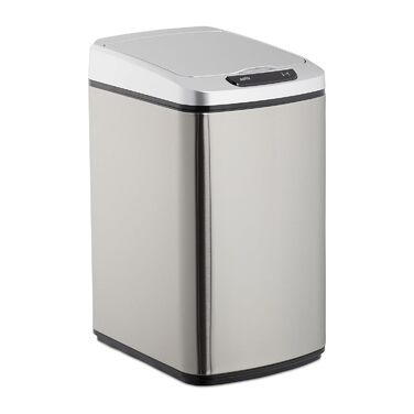 Relaxdays Sensor Mülleimer 12l, eckiger Abfalleimer mit Deckel & Inneneimer, Küche & Bad, Automatik Mülleimer, (Silber)