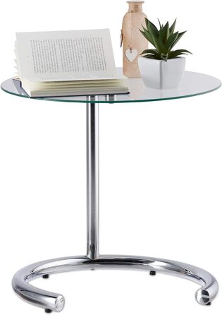 Relaxdays Glas u. Chrom, runder Beistelltisch f. Kaffee Tee, Ablage f. Garten HxBxT: 52 x 45 x 45 cm, silber Kaffeetisch Edge, Metall, 45 x 45 x 52 cm  (Bundle mit Kaffeetisch 46 cm Ø)