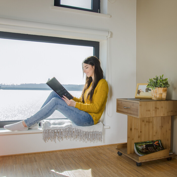 Relaxdays Beistelltisch mit Rollen ROLLI Bambus