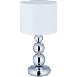 Relaxdays Tischlampe Kugeln, Nachttischlampe mit Stoffschirm, HxD: 50 x 25 cm, E27, Tischleuchte Wohnzimmer, silber/weiß