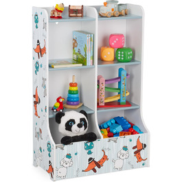 Relaxdays Kinderregal, HxBxT: 90 x 59 x 30 cm, Kinderzimmerregal mit Hundemotiv, 8 Fächer, MDF, Bücherregal Kinder, bunt
