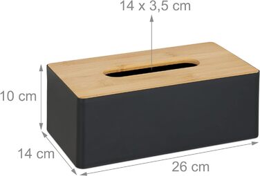 Relaxdays Bambus Tücherbox, Bad, modern, Kunststoff, HxBxT: 10x26x14cm, schwarz/Natur