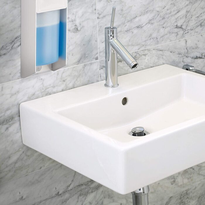 Relaxdays Eurospender 500 ml, Seifenspender Wandmontage, Desinfektionsmittelspender, Bügel-Mechanik, weiß