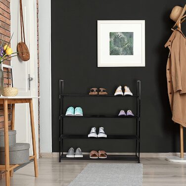Relaxdays Schuhregal Stecksystem,  für 12 Paar Schuhe, HBT: 67 x 90,5 x 30,5 cm, Schuhständer Metall, schwarz 10036199_348 (4 Ebenen)