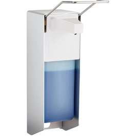 Relaxdays Eurospender, 1000 ml, Desinfektionsmittel, Seife, Ellenbogen-Hebel, Wandbefestigung, Hygienespender, silber