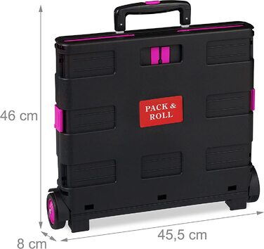 Relaxdays Einkaufstrolley klappbar, Teleskop-Griff, 2 Gummi Rollen, bis 35 kg, Shopping Trolley, Aluminium, ABS, pink