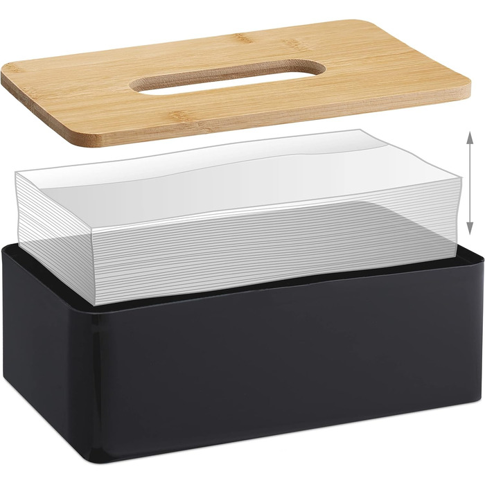 Relaxdays Bambus Tücherbox, Bad, modern, Kunststoff, HxBxT: 10x26x14cm, schwarz/Natur