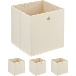 Relaxdays Aufbewahrungsbox, 4er Set, faltbar, H x B x T: 30 x 30 x 30 cm, Stoffbox mit Griffloch, Regalbox offen, Creme