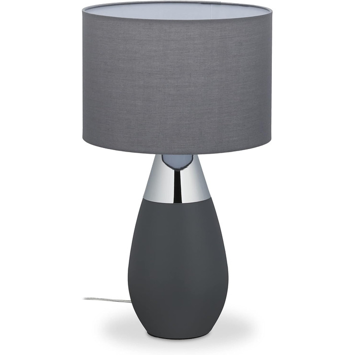 Relaxdays Nachttischlampe Touch dimmbar, 3 Stufen, E14, HxD: 48,5 x 28 cm, modern, Touch Lampe mit Schirm, grau/silber