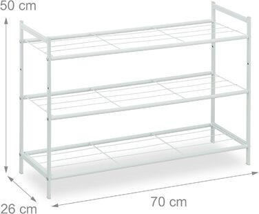 Relaxdays Metall Schuhregal, 3 Ebenen, erweiterbar, Flur Schuhgestell HBT 50 x 70 x 26 cm, 9 Paar Schuhe, offen, (Weiß)