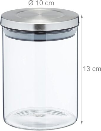 Relaxdays Glasdosen, 3er Set, 650 ml, luftdicht, transparent/silber