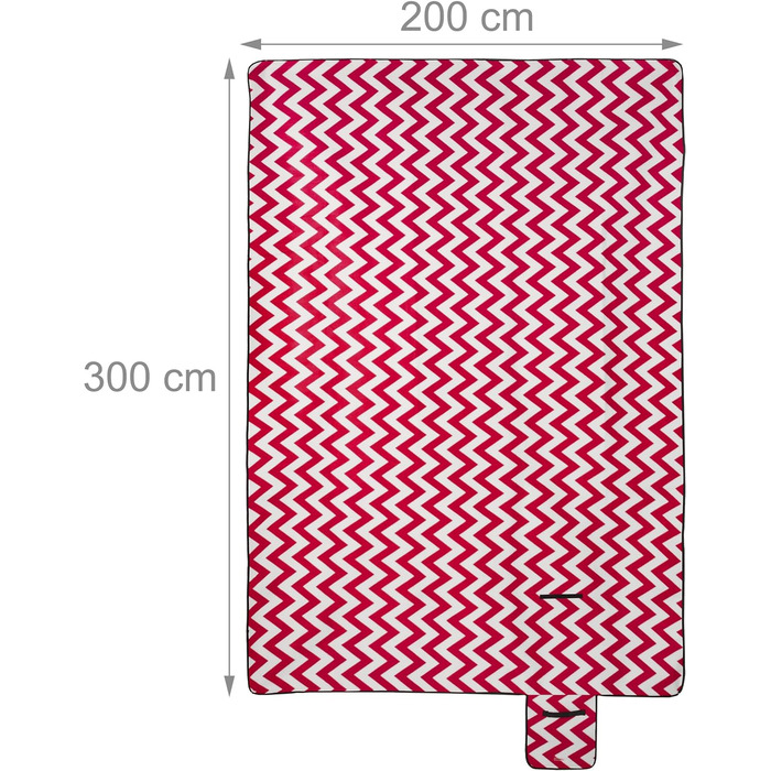 Relaxdays XXL Picknickdecke, 200x300 cm, isolierte Unterseite, Tragegriff, Fleece Stranddecke, Zickzack, weich, rot/weiß