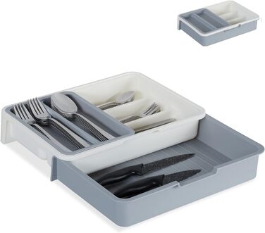 Relaxdays Besteckkasten, 7 Fächer, Kunststoff, HBT 6x23,5x31,5 cm