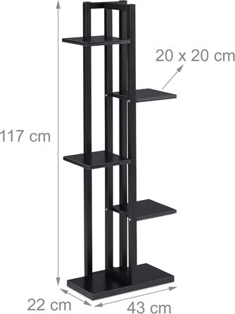 Relaxdays Pflanzenregal, Blumentreppe 5 Ablagen, 117x43x22 cm, Stahl/MDF, innen, Schwarz