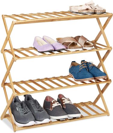 Relaxdays Schuhregal, 4 Ebenen, 12 Paar Schuhe, Bambus, 68x67x26 cm