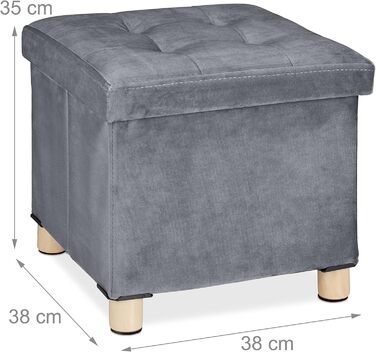 Relaxdays Samthocker mit Stauraum, Tablett, Holzbeine, eckig, HBT: 35x38x38 cm, Holz (Hellgrau)