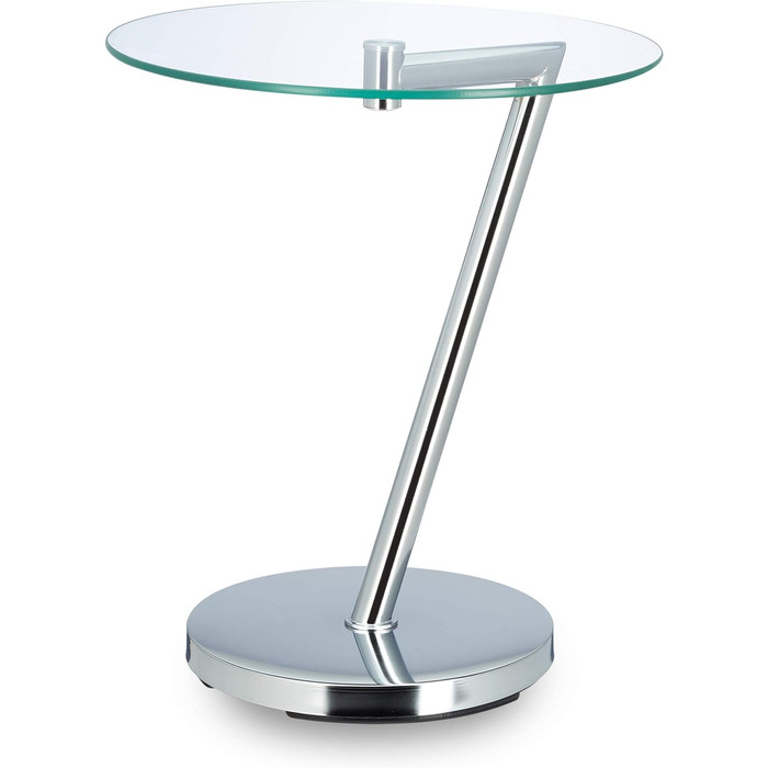 Relaxdays Glas u. Chrom, runder Beistelltisch f. Kaffee Tee, Ablage f. Garten HxBxT: 52 x 45 x 45 cm, silber Kaffeetisch Edge, Metall, 45 x 45 x 52 cm Single