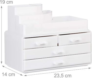 Relaxdays 1 x Make Up Organizer mit 4 Schubladen, Kosmetik Halter Nagellack u. Lippenstift, Acryl Make Up Kit, (Weiß)
