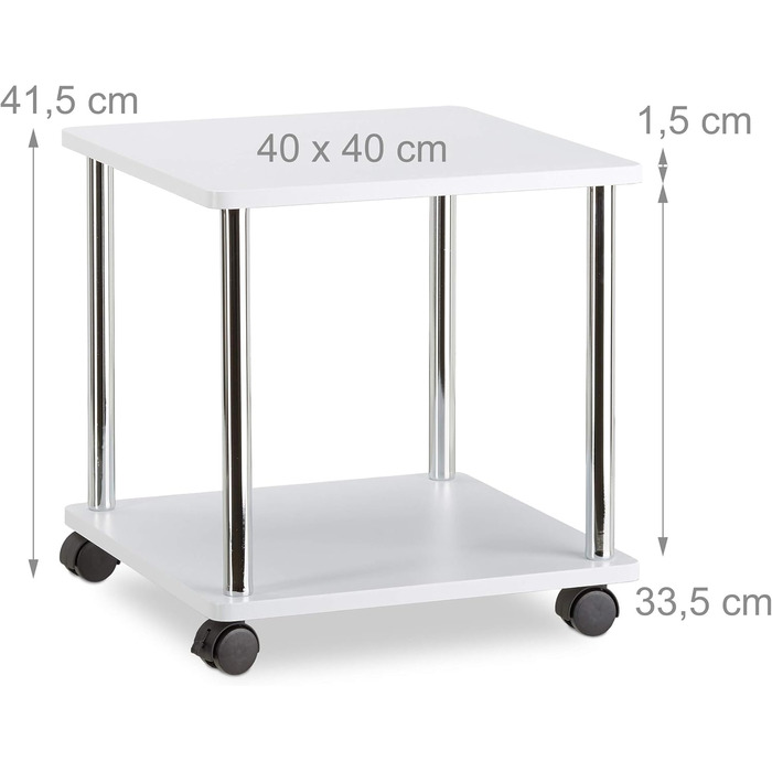 Relaxdays rollbarer Beistelltisch, Allzweckwagen, Holz, 4 Rollen, 2 Ebenen, 41,5x40x40cm, weiß