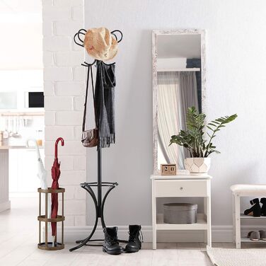 Relaxdays Schirmständer rund, Schirmhalter Bambus, Stockhalter mit Auffangschale, Metall, HBT: 45x20,5x20,5 cm, braun