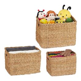 Relaxdays 3tlg. Aufbewahrungskorb Set aus Seegras