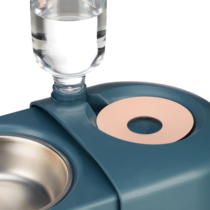Relaxdays Blauer Futternapf mit Wasserspender