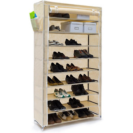 Relaxdays Schuhschrank VALENTIN 161x88x30cm, Stoffbezug, 10 Ablagen, staubfreie Lagerung, 45 Paar Schuhe, beige