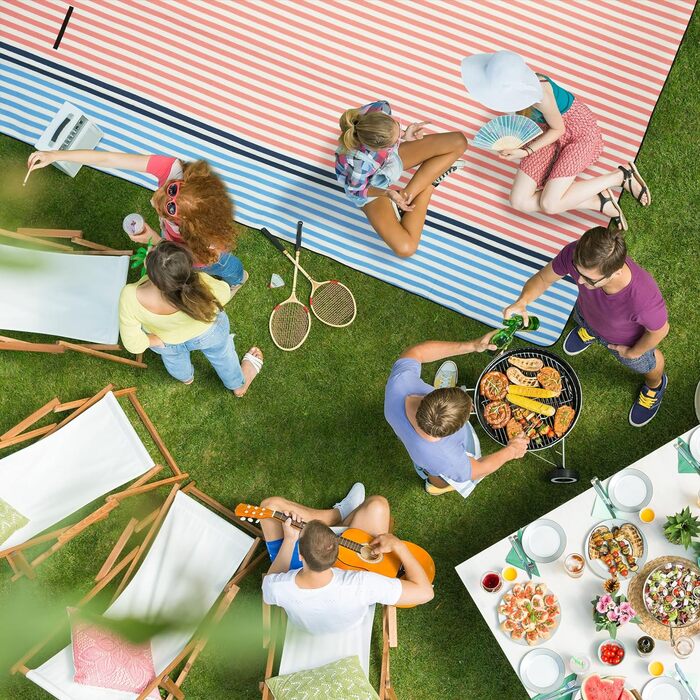 Relaxdays Picknickdecke, XXL, 200 x 300 cm, weiche Fleecedecke, wasserdicht und wärmeisolierend, Strandunterlage, bunt, 80% Polyester 10% Aluminium 10% Schaumstoff 200 x 300 cm Bunt