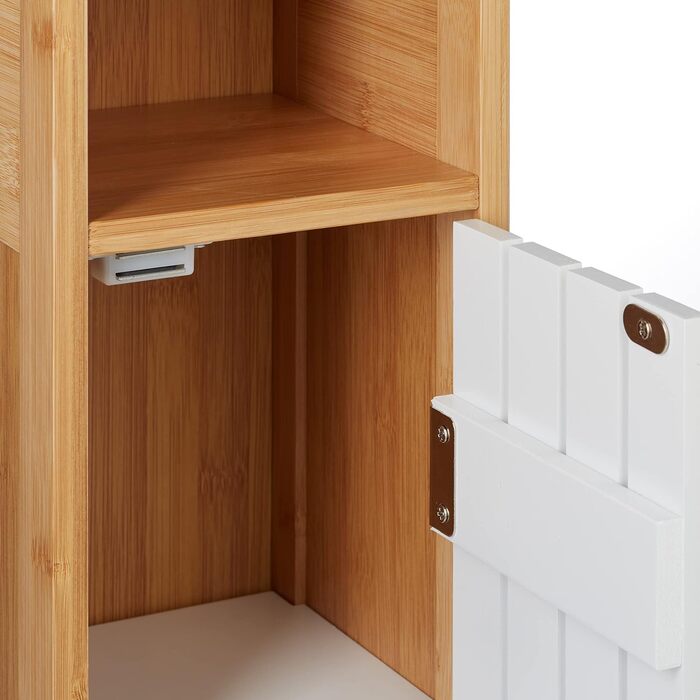 Relaxdays Toilettenpapierhalter stehend, Badezimmeregal HBT: 71x18x20 cm, MDF & Bambus, WC Papier Schrank, braun/weiß