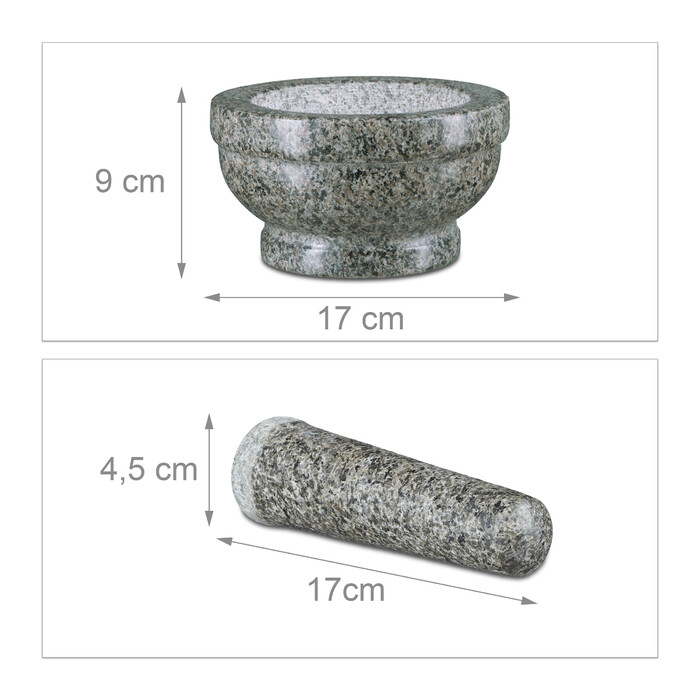Relaxdays Granit Mörser mit Stößel 17 cm