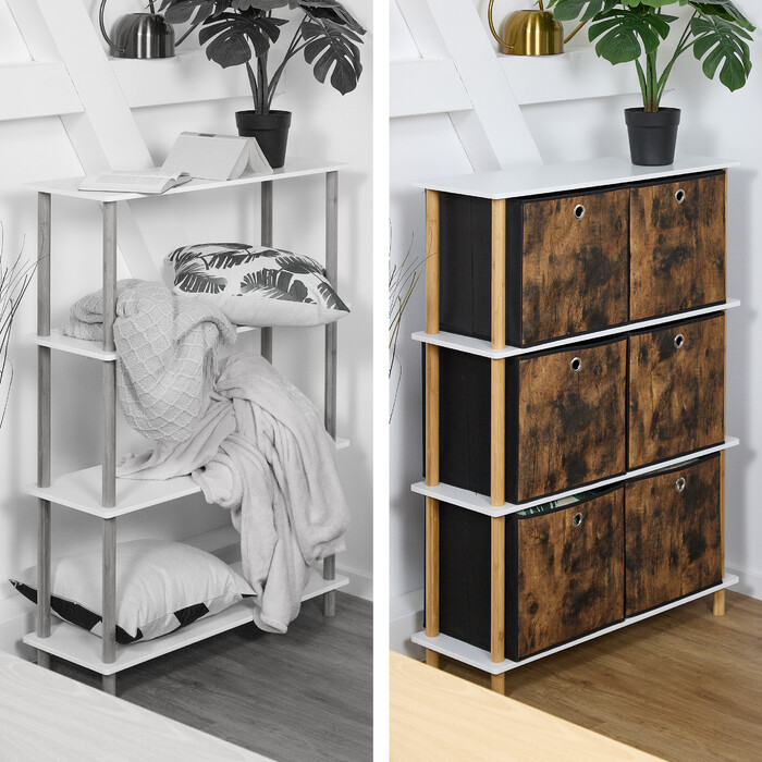 Relaxdays Stoff Aufbewahrungsbox Holzoptik 6er Set