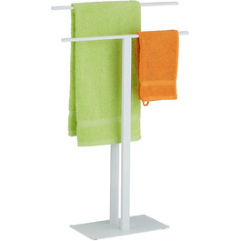 Relaxdays 2-armiger Metall-Handtuchständer, HxBxT: 82x50x19 cm, Herrendiener T-Design, weiß