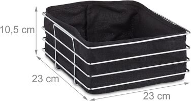 Relaxdays Brotkorb Metall, Stoffeinsatz, modern, Edelstahl, HBT 10,5x23x23 cm, schwarz