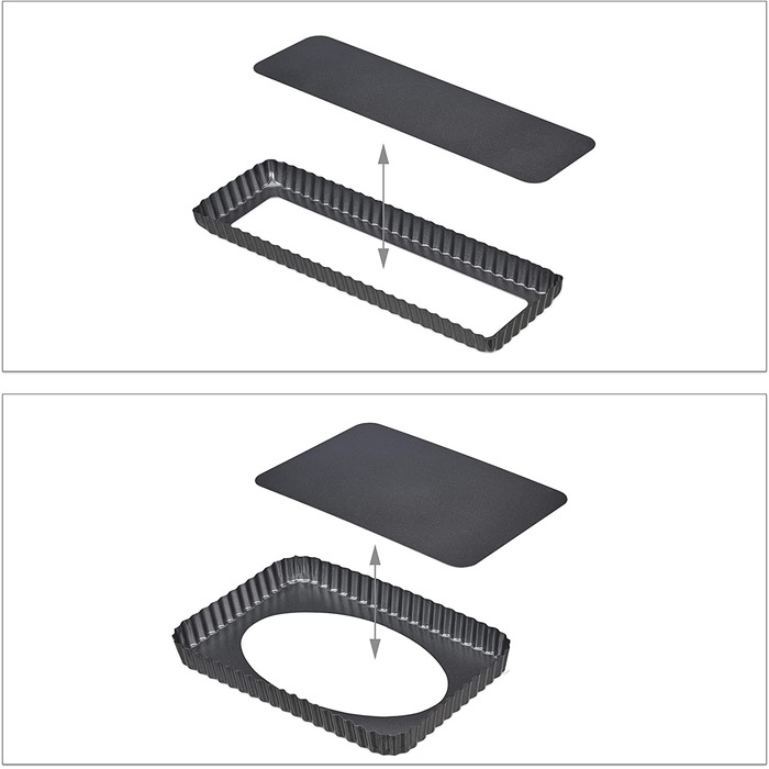 Relaxdays Tarteform, 2er Set, mit Hebeboden, antihaftbeschichtet, 2 Größen, rechteckig & länglich, Quicheform, anthrazit
