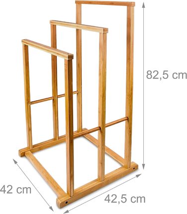 Relaxdays Bambus Handtuchständer, 82,5x42x42,5 cm, treppenförmig, 3 Stangen, natur, Badaccessoire/Herrendiener