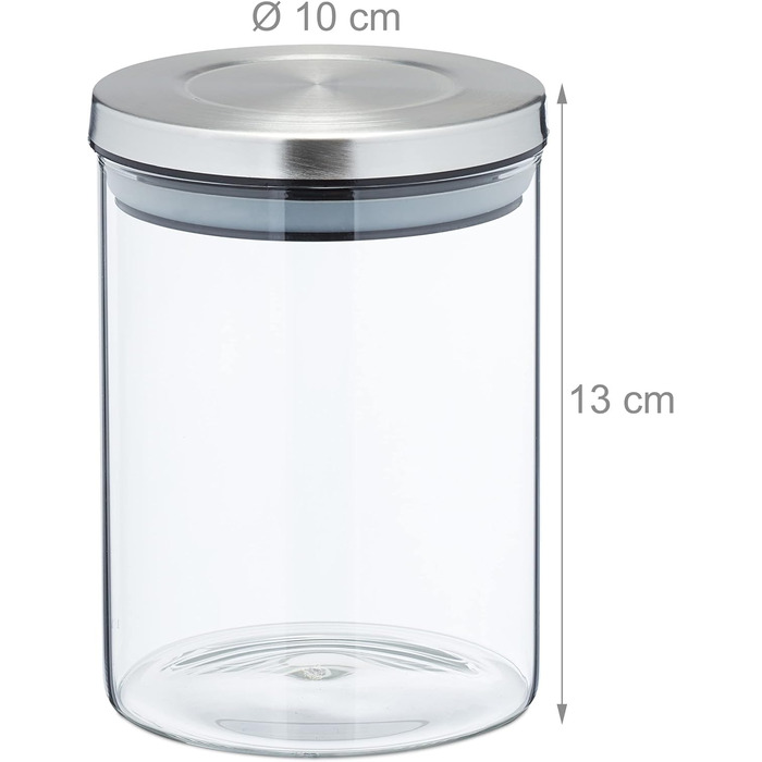 Relaxdays Glasdosen, 3er Set, 650 ml, luftdicht, transparent/silber