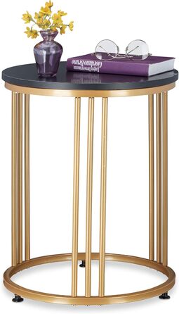 Relaxdays Beistelltisch MARMO, Metall & MDF, Marmoroptik, rund, HxD: 51x41 cm, weiß/Gold (Schwarz/Gold)