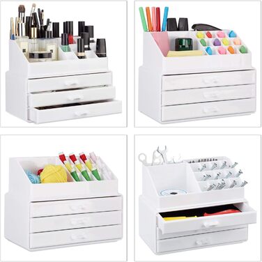 Relaxdays  x Make Up Organizer klein, 2-teilige Schminkaufbewahrung mit 3 Schubladen, stapelbares Kosmetikregal,    9 x 23.5 x 4 cm (1, Transparent, 19 x 23.5 x 14 cm)
