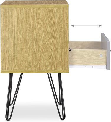Relaxdays Retro Nachtschrank, Schublade, Holzoptik, Metallbeine, Vintage, 60x40x35 cm, braun