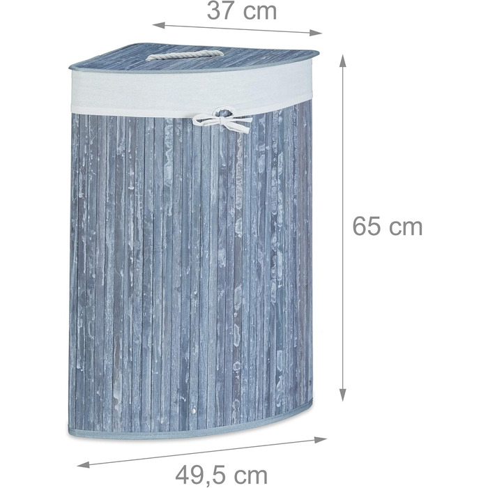 Relaxdays Eckwäschekorb, faltbar, 60 l, Baumwolle, HBT 65x49,5x37 cm, Grau, Bambusdeckel abnehmbar