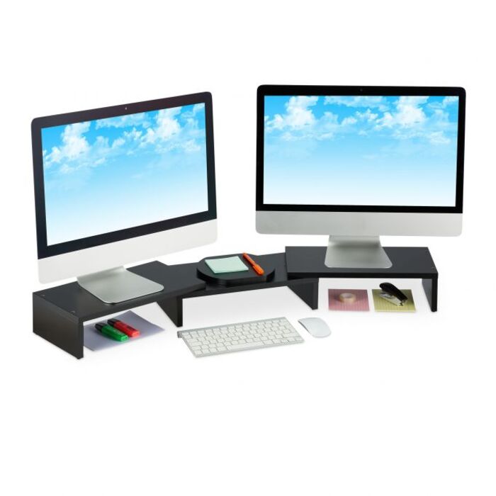 Relaxdays Schwarzer Monitorständer für 2 Monitore