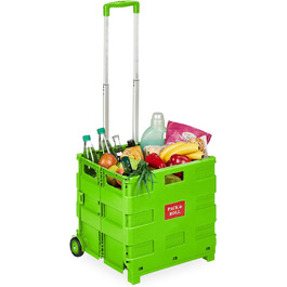 Relaxdays Einkaufstrolley, Klapptrolley, 35 kg, Faltbar, Rolltrolley (Grün)