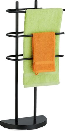 Relaxdays Handtuchständer, 3 Stangen, Metall, 83x39x18 cm, schwarz
