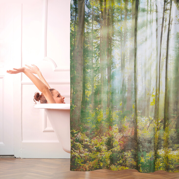 Relaxdays Duschvorhang Wald 180 x 180 cm