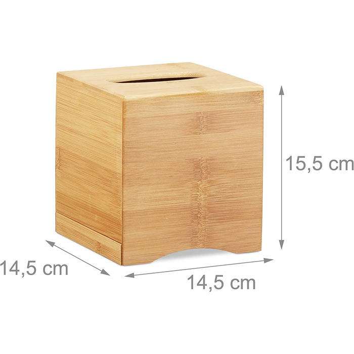 Relaxdays 2 x Kosmetiktücherbox quadratisch, Taschentuchbox Holz, Kosmetikbox Bambus, HxBxT: 15,5 x 14,5 x 14,5 cm, Natur