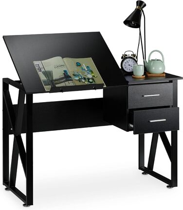 Relaxdays Schreibtisch neigbar, verstellbare Arbeitsfläche, Laptoptisch oder Zeichentisch, HBT 75x110x55cm,  (Schwarz)