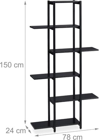 Relaxdays Pflanzenregal, 6 Ablagen, 150x78x24 cm, Stahl & MDF, innen, Schwarz
