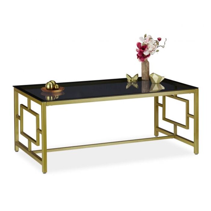 Relaxdays Couchtisch Glas Schwarz & Gold