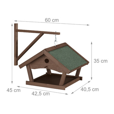 Relaxdays Braunes Vogelfutterhaus zur Wandmontage